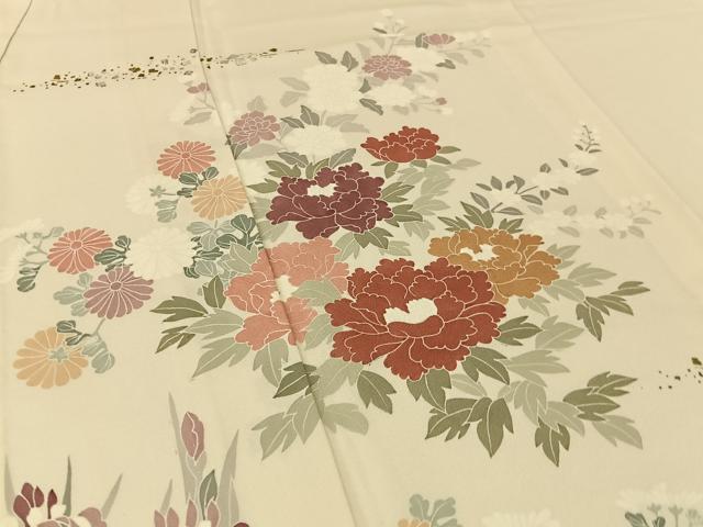 平和屋着物▽訪問着 単衣 箔散らし草花文 金銀彩 正絹 逸品 BAAU3495hj