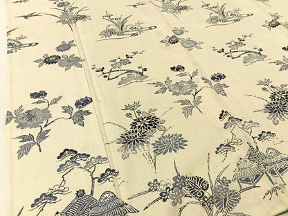 平和屋着物▽訪問着 単衣 紬地 型染め 松竹梅 御所解文 正絹 逸品 BAAU3496hj