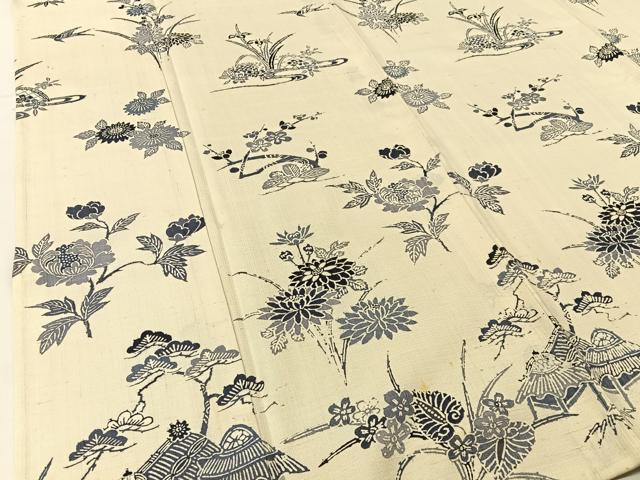 平和屋着物▽訪問着 単衣 紬地 型染め 松竹梅 御所解文 正絹 逸品 BAAU3496hj