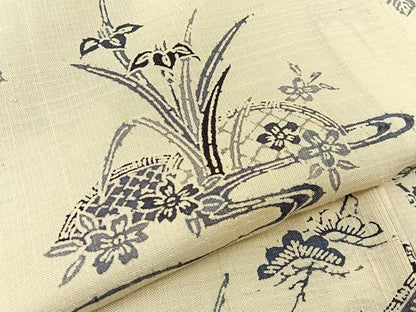 平和屋着物▽訪問着 単衣 紬地 型染め 松竹梅 御所解文 正絹 逸品 BAAU3496hj