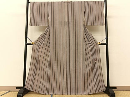平和屋着物▽重要無形文化財 人間国宝 伊勢型紙縞彫師 児玉博 小紋 単衣 縞 鬼しぼ縮緬 正絹 逸品 BAAU3497hj