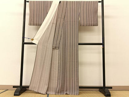 平和屋着物▽重要無形文化財 人間国宝 伊勢型紙縞彫師 児玉博 小紋 単衣 縞 鬼しぼ縮緬 正絹 逸品 BAAU3497hj