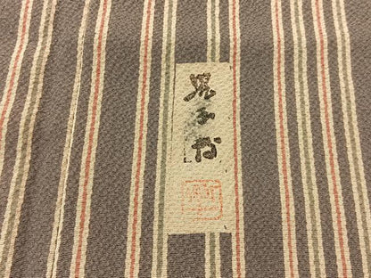 平和屋着物▽重要無形文化財 人間国宝 伊勢型紙縞彫師 児玉博 小紋 単衣 縞 鬼しぼ縮緬 正絹 逸品 BAAU3497hj