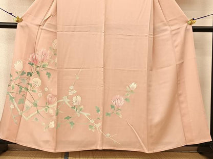 平和屋着物▽訪問着 単衣 刺繍 枝花文 正絹 逸品 BAAU3498hj
