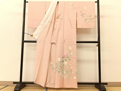 平和屋着物▽訪問着 単衣 刺繍 枝花文 正絹 逸品 BAAU3498hj