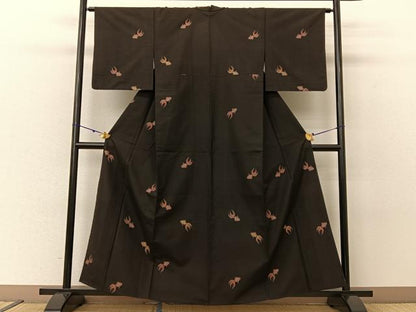 平和屋着物▽本場大島紬　単衣　7マルキ　総絣　地空き　金魚　正絹　逸品　BAAU3500hj