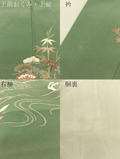 平和屋着物●訪問着 松竹梅 立波渡船文 たたき染め 正絹 逸品 BAAU3741hj