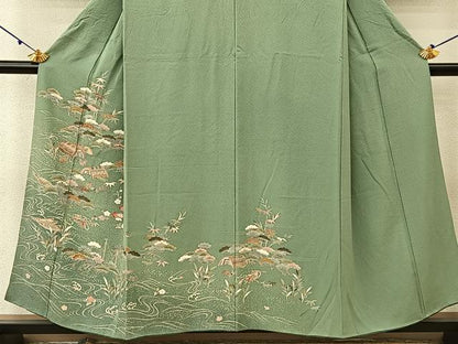 平和屋着物●訪問着 松竹梅 立波渡船文 たたき染め 正絹 逸品 BAAU3741hj