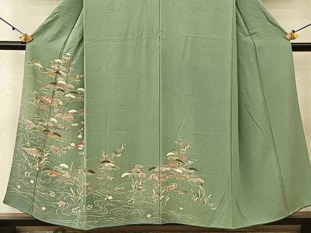 平和屋着物●訪問着 松竹梅 立波渡船文 たたき染め 正絹 逸品 BAAU3741hj