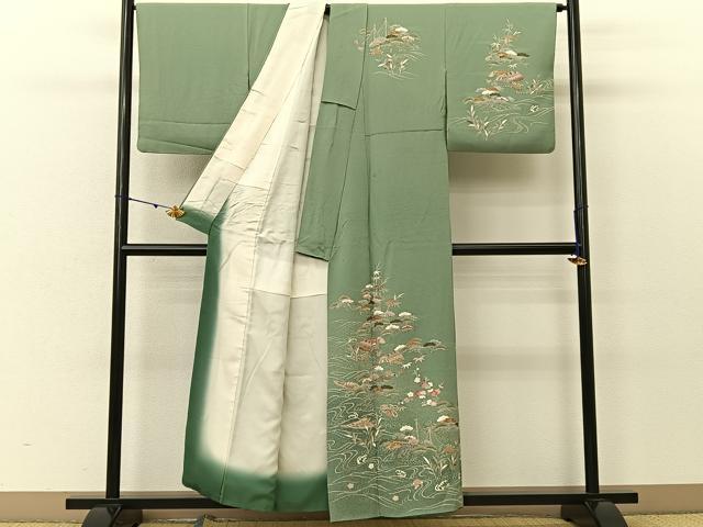 平和屋着物●訪問着 松竹梅 立波渡船文 たたき染め 正絹 逸品 BAAU3741hj