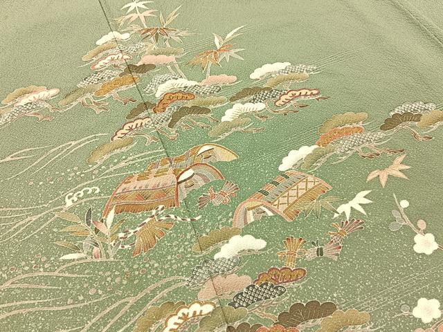 平和屋着物●訪問着 松竹梅 立波渡船文 たたき染め 正絹 逸品 BAAU3741hj