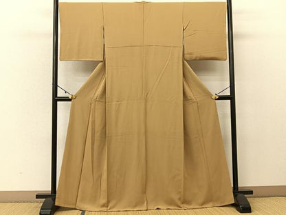 平和屋着物●上質な色無地　黄橡色　正絹　逸品　BAAU3804hj