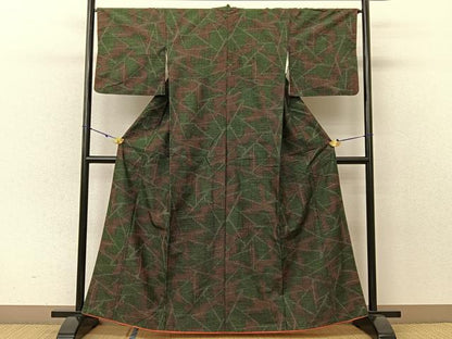 平和屋着物■上質な紬　幾何学文様　正絹　逸品　BAAU3899hj