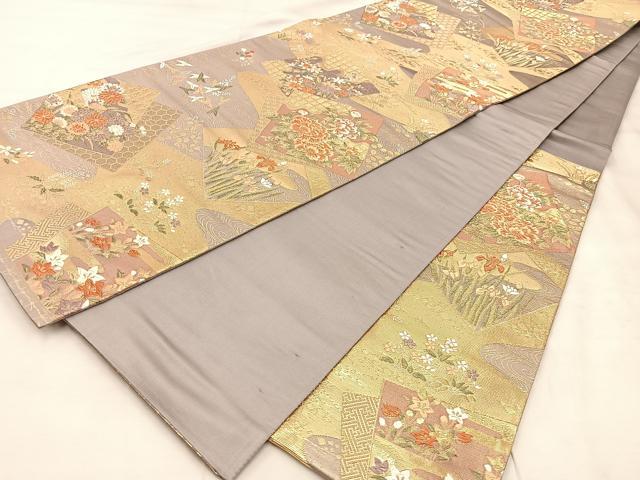 平和屋着物◎六通柄袋帯　唐織　萌芽　金糸　正絹　逸品　BAAU4005mz