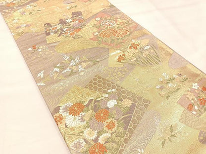 平和屋着物◎六通柄袋帯　唐織　萌芽　金糸　正絹　逸品　BAAU4005mz