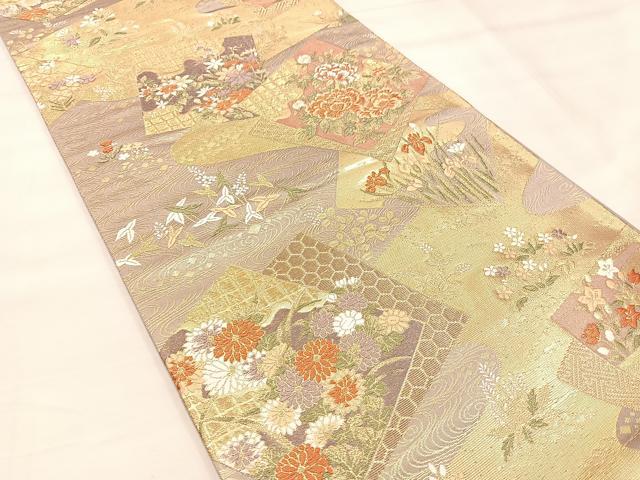 平和屋着物◎六通柄袋帯　唐織　萌芽　金糸　正絹　逸品　BAAU4005mz