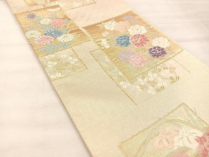 平和屋着物◎佐賀錦 六通柄袋帯 唐織 色紙重ね花文 金糸 正絹 逸品 BAAU4007mz