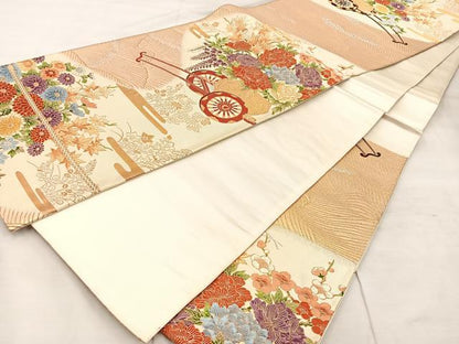 平和屋着物◎六通柄袋帯　唐織　花車文　金銀糸　正絹　逸品　BAAU4015mz