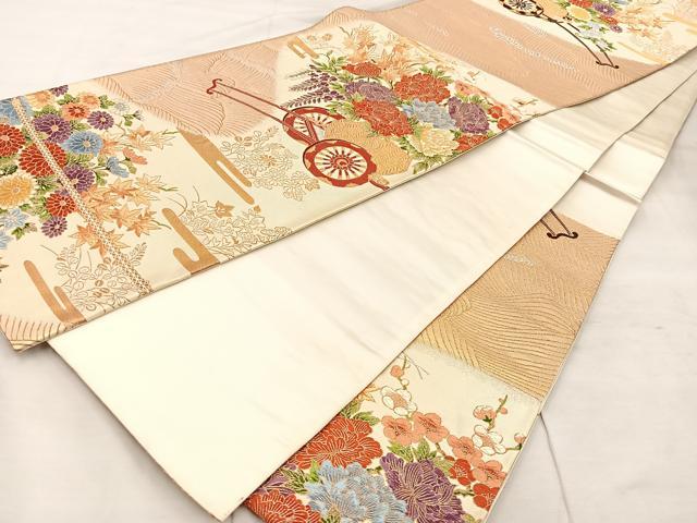 平和屋着物◎六通柄袋帯　唐織　花車文　金銀糸　正絹　逸品　BAAU4015mz