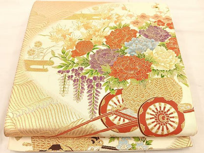 平和屋着物◎六通柄袋帯　唐織　花車文　金銀糸　正絹　逸品　BAAU4015mz