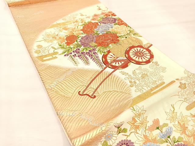 平和屋着物◎六通柄袋帯　唐織　花車文　金銀糸　正絹　逸品　BAAU4015mz