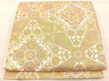 平和屋着物◎六通柄袋帯　菱花文　金糸　正絹　逸品　BAAU4016mz