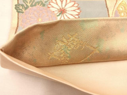 平和屋着物◎六通柄袋帯 唐織 色紙重ね花鳥文 金糸 引箔 正絹 逸品 BAAU4025mz