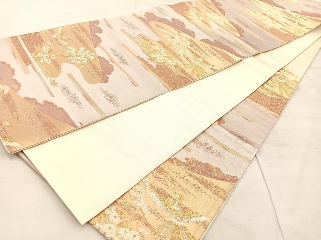 平和屋着物◎六通柄袋帯 飛鶴花文 金糸 正絹 逸品 BAAU4026mz
