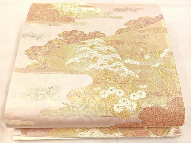 平和屋着物◎六通柄袋帯 飛鶴花文 金糸 正絹 逸品 BAAU4026mz