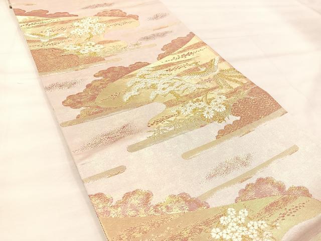 平和屋着物◎六通柄袋帯 飛鶴花文 金糸 正絹 逸品 BAAU4026mz