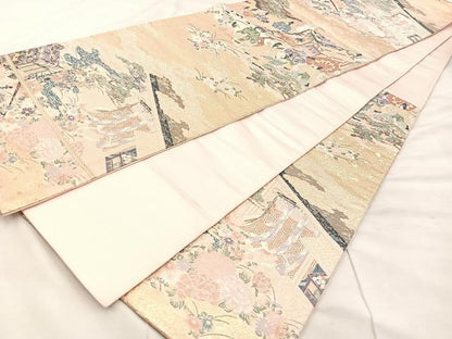 平和屋着物◎六通柄袋帯　御殿花見　金銀糸　正絹　逸品　BAAU4027mz