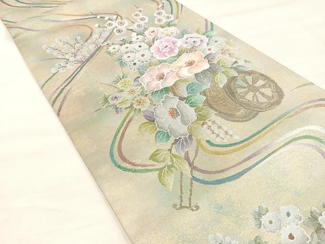 平和屋着物◎太鼓柄袋帯　花車文　金彩　引箔　正絹　逸品　BAAU4032mz