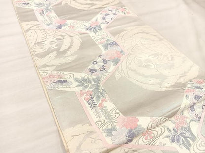 平和屋着物◎六通柄袋帯　唐織　鳳凰花文　銀糸　正絹　逸品　BAAU4038mz