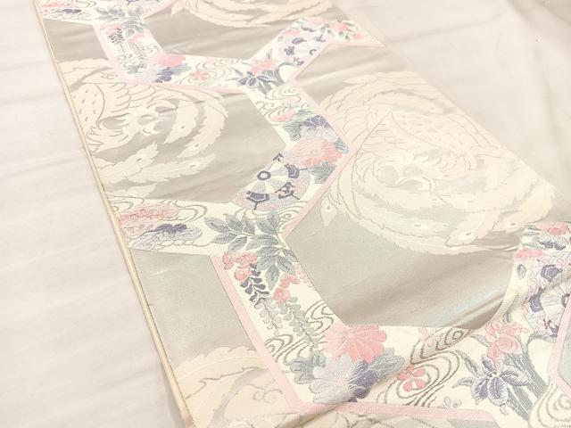 平和屋着物◎六通柄袋帯　唐織　鳳凰花文　銀糸　正絹　逸品　BAAU4038mz