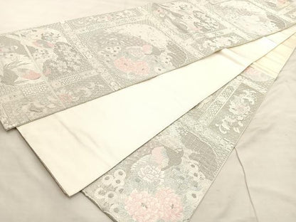 平和屋着物◎六通柄袋帯 唐織 蝶華瑞鳥天井文 プラチナ箔 正絹 逸品 BAAU4043mz
