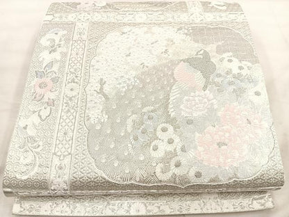 平和屋着物◎六通柄袋帯 唐織 蝶華瑞鳥天井文 プラチナ箔 正絹 逸品 BAAU4043mz
