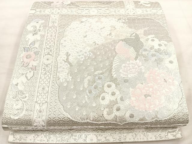 平和屋着物◎六通柄袋帯 唐織 蝶華瑞鳥天井文 プラチナ箔 正絹 逸品 BAAU4043mz