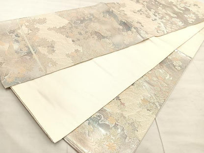 平和屋着物◎六通柄袋帯　流水花鳥文　金銀糸　正絹　逸品　BAAU4045mz