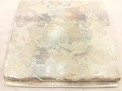 平和屋着物◎六通柄袋帯　流水花鳥文　金銀糸　正絹　逸品　BAAU4045mz