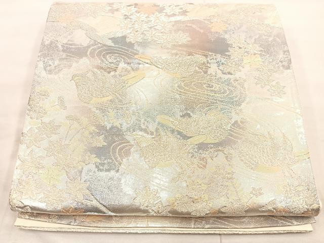 平和屋着物◎六通柄袋帯　流水花鳥文　金銀糸　正絹　逸品　BAAU4045mz