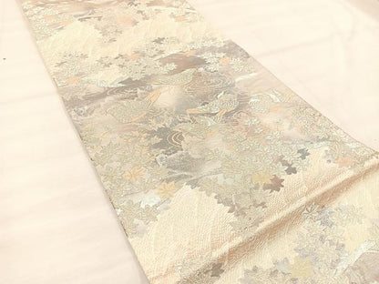 平和屋着物◎六通柄袋帯　流水花鳥文　金銀糸　正絹　逸品　BAAU4045mz