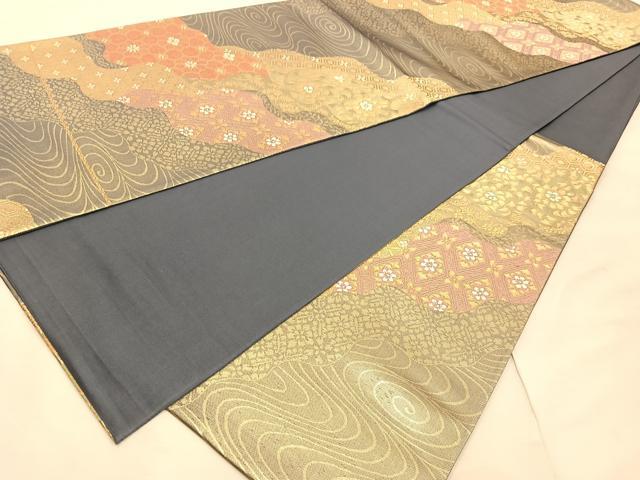 平和屋着物◎六通柄袋帯 流水花文 金糸 引箔 正絹 逸品 BAAU4051mz