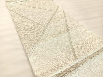 平和屋着物◎六通柄袋帯　幾何学文様　銀糸　正絹　逸品　BAAU4052mz