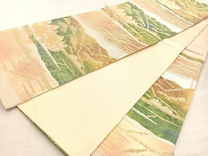 平和屋着物◎六通柄袋帯 風景文 金糸 正絹 逸品 BAAU4058mz