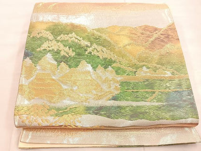 平和屋着物◎六通柄袋帯 風景文 金糸 正絹 逸品 BAAU4058mz
