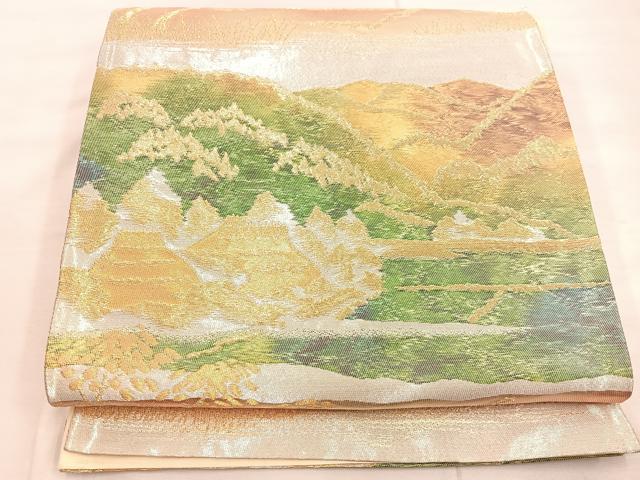 平和屋着物◎六通柄袋帯 風景文 金糸 正絹 逸品 BAAU4058mz