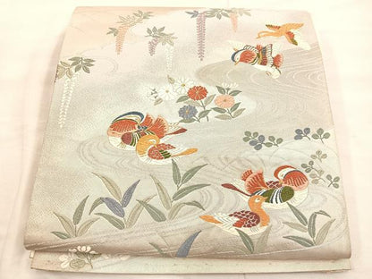 平和屋着物◎六通柄袋帯 唐織 鴛鴦花文 金糸 正絹 逸品 BAAU4064mz