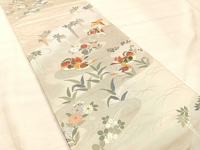 平和屋着物◎六通柄袋帯 唐織 鴛鴦花文 金糸 正絹 逸品 BAAU4064mz