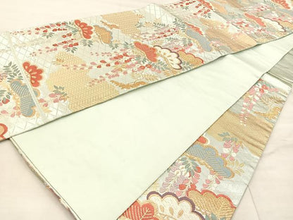 平和屋着物◎六通柄袋帯　唐織　雲取り花文　金糸　正絹　逸品　BAAU4214mz