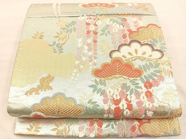 平和屋着物◎六通柄袋帯　唐織　雲取り花文　金糸　正絹　逸品　BAAU4214mz